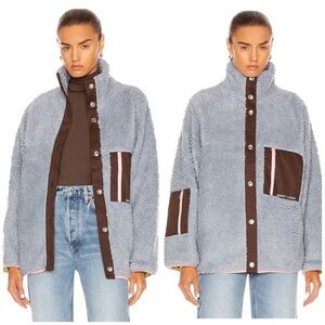 Sandy Liang Tooth Fleece Teddy Jacket in Blue Angel Size Medium Warm Casual